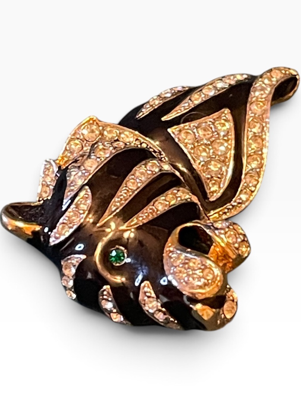 Vintage Gem-Craft Roaring Tiger Head Enamel & Rhinestone Brooch - Picture 10 of 12